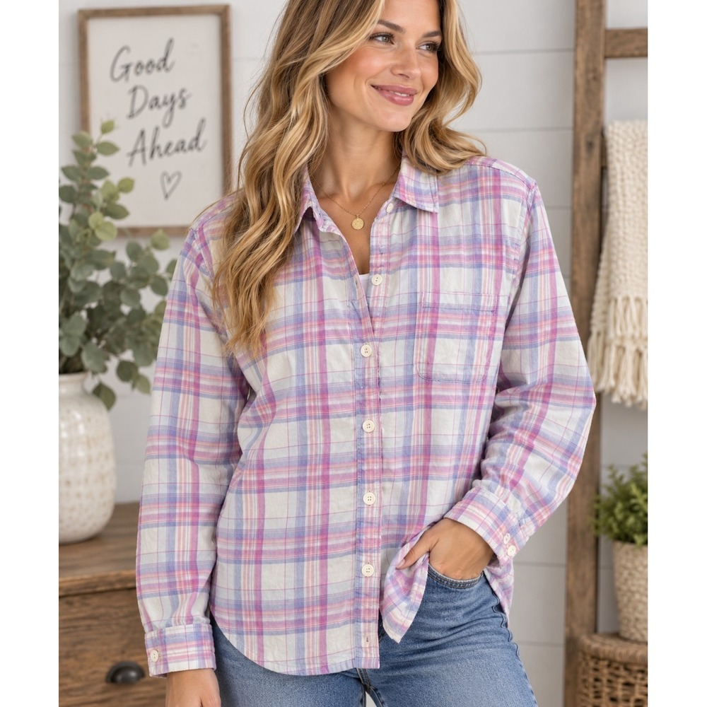 L.L.Bean Women's XL Pastel Plaid Fleece Lined Shacket Cottagecore Coastal Preppy